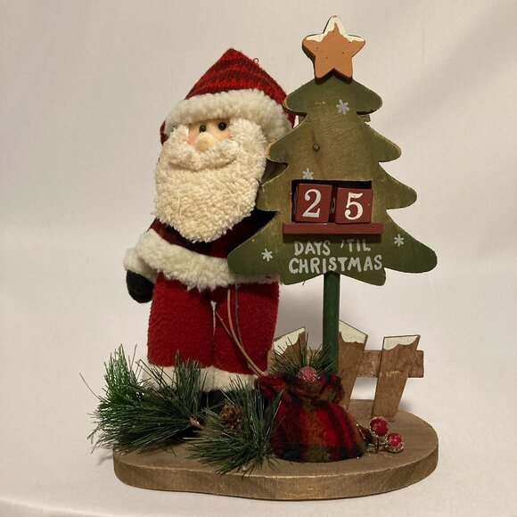 Countdown Days 'til Christmas w Santa Plush Wooden Base Tree Numbers Advent - Picture 1 of 8